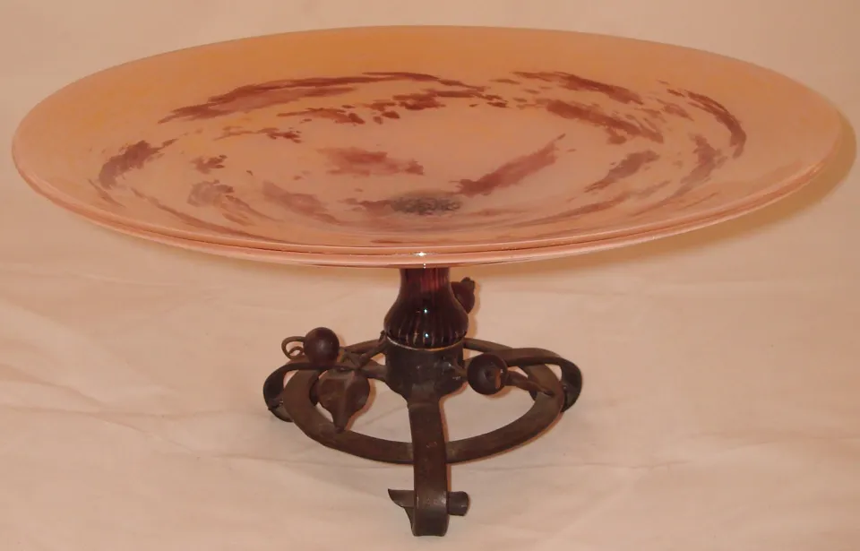 glass plate with signature, metal base, elegant design