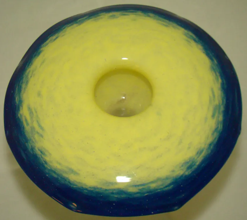 Antique signed glass by Schneider in yellow and blue colors.