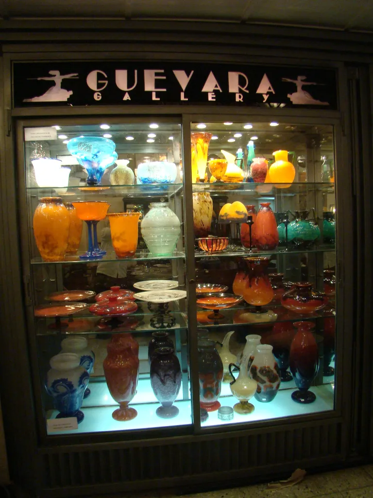 antique signed glass with vibrant colors display