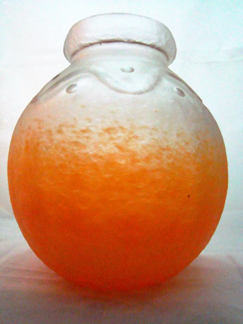 Antique signed glass by Schneider, orange round shape