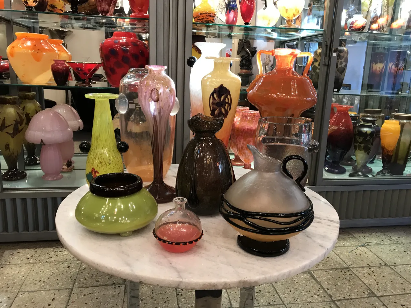 施耐德签名的古董玻璃，展现各种颜色和形状