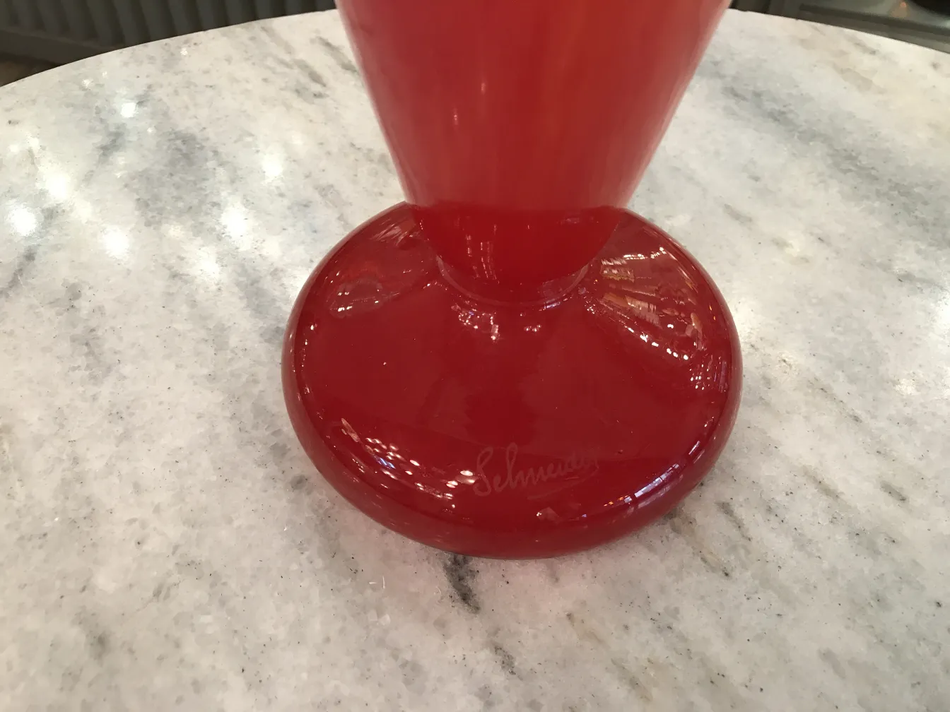 red antique glass with schneider signature on base