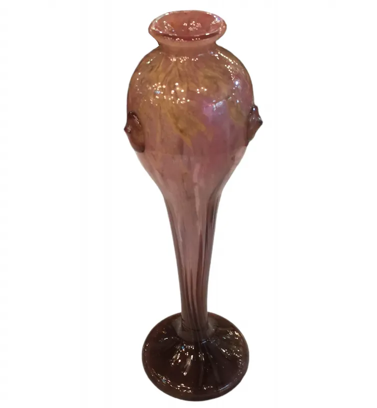 antikes signiertes Glas vase, elegante Form, rosa Farbe