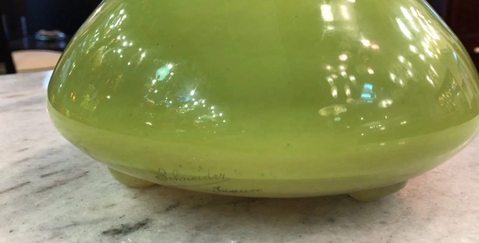 glass signed schneider antique with green details