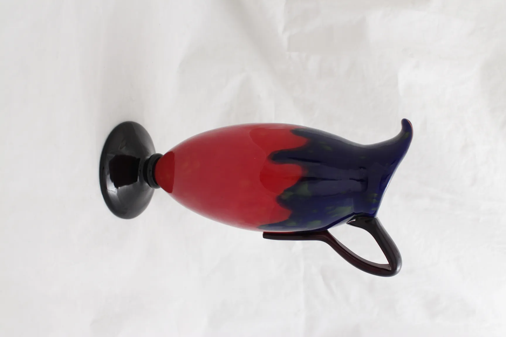 antique signed glass with decorative red and blue details