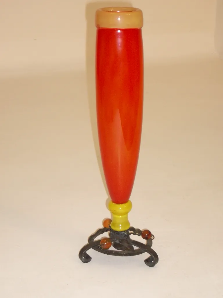 signed glass vase by Schneider with decorative base