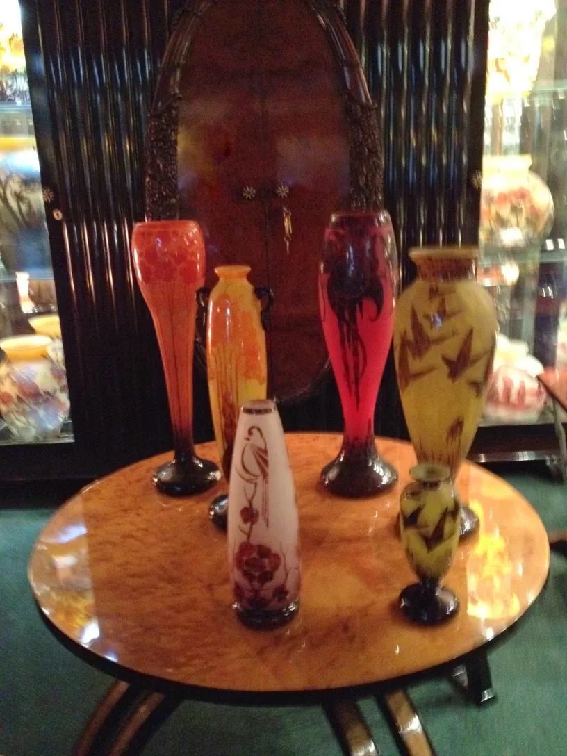 collection of antiques with signed glass Schneider, various colors