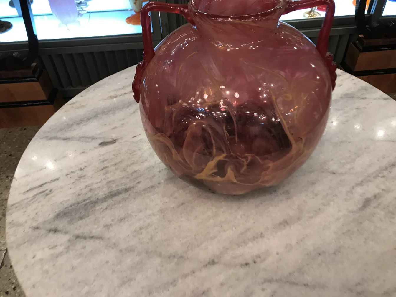 antique glass jug signed with colorful decoration