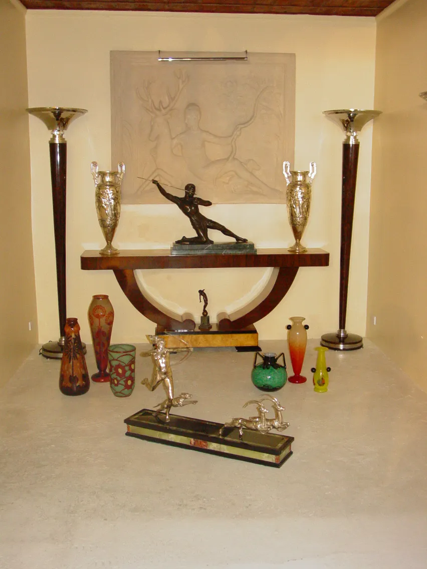 Signed glass by Schneider in antique settings.