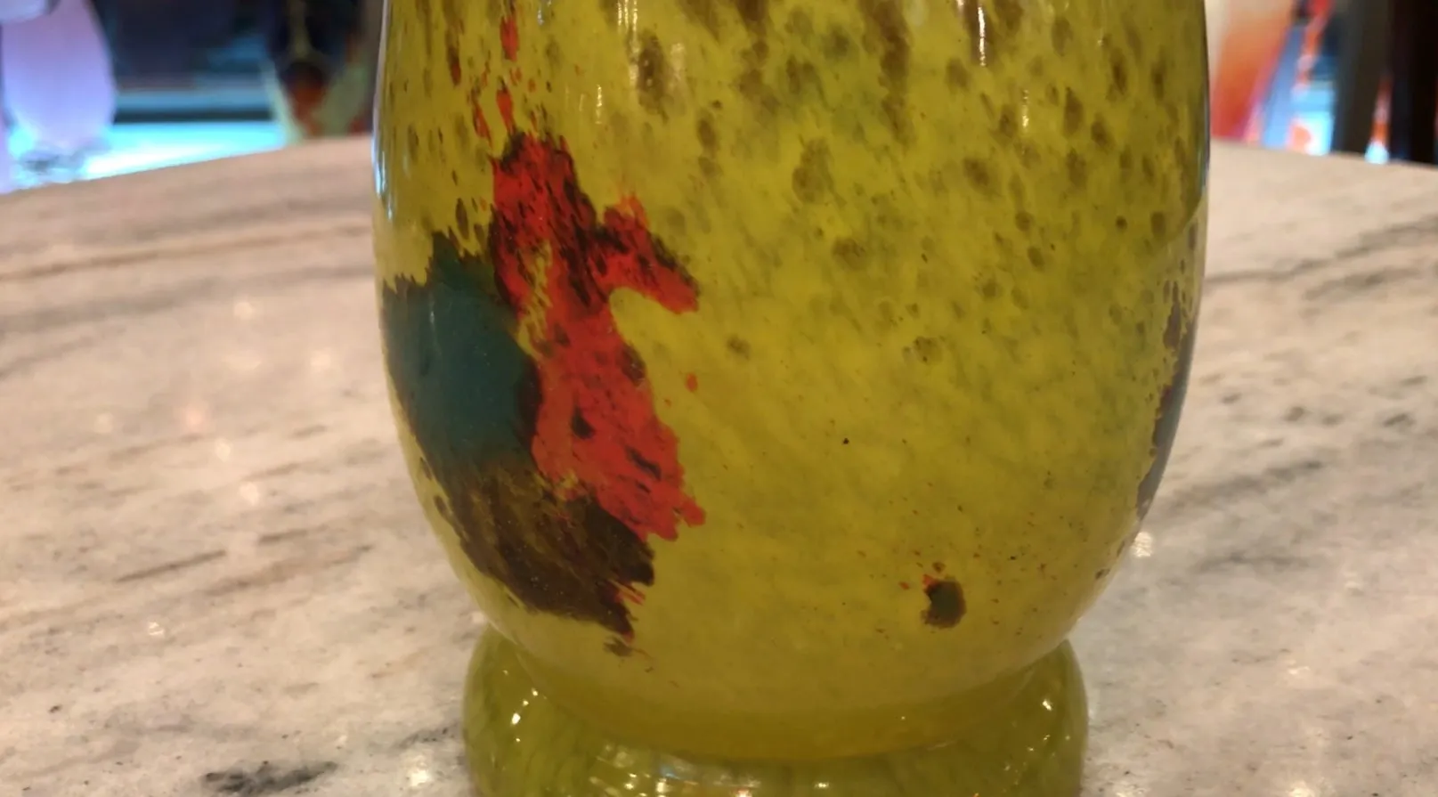 antique signed glass Schneider with colorful details