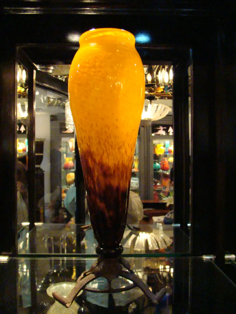 Stunning amber signed glass Schneider displayed in showcase