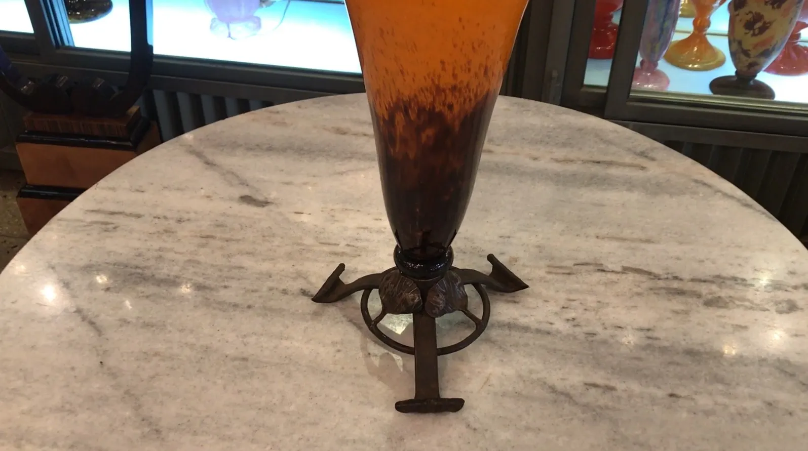 antique glass signed with decorative french base