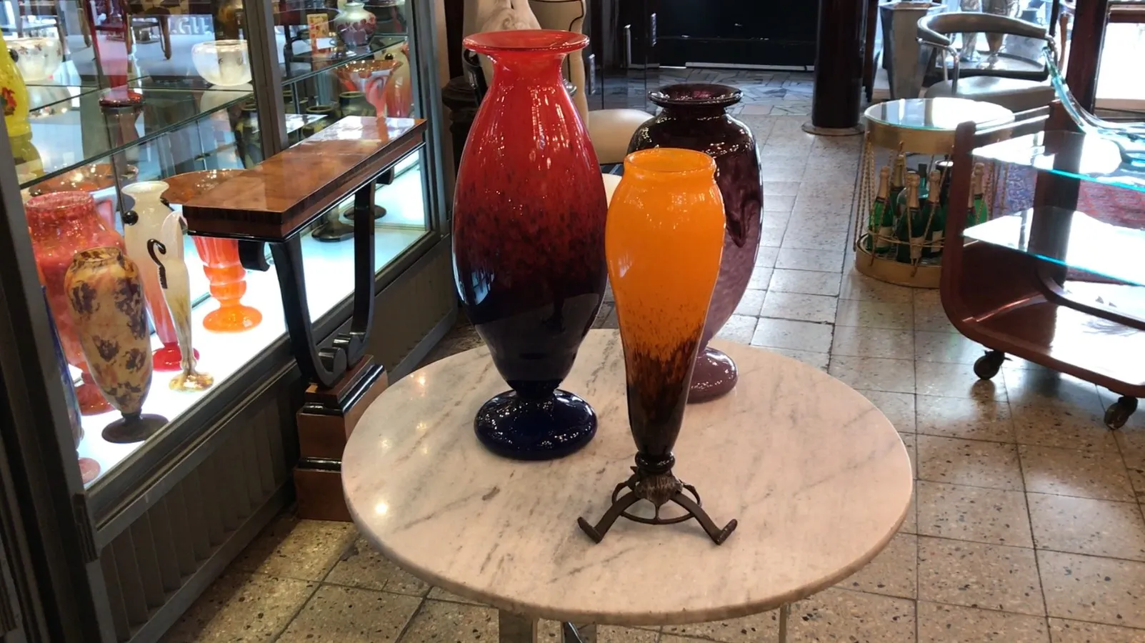 Glass signed by Schneider with a colorful base