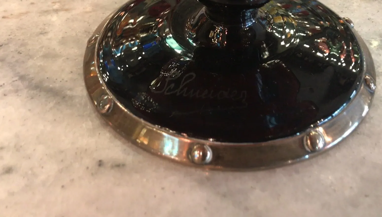 base of signed glass Schneider with metal details