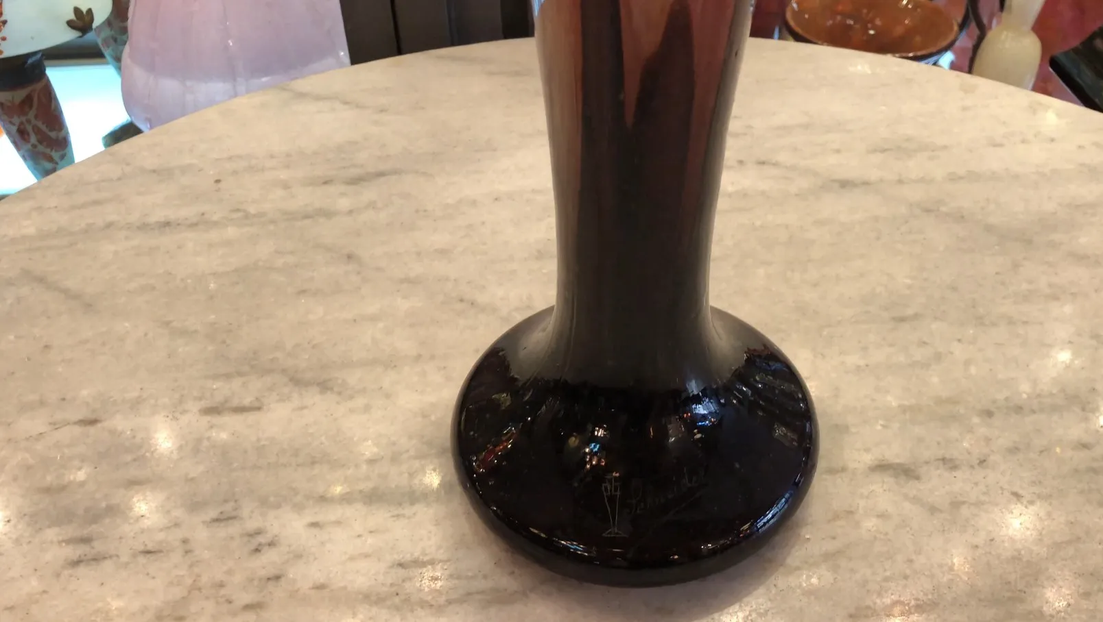 antique glass with schneider signature, decorative design