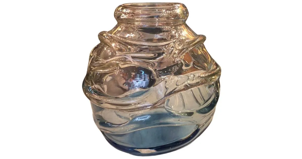 decorative antique signed glass by schneider in blue and clear