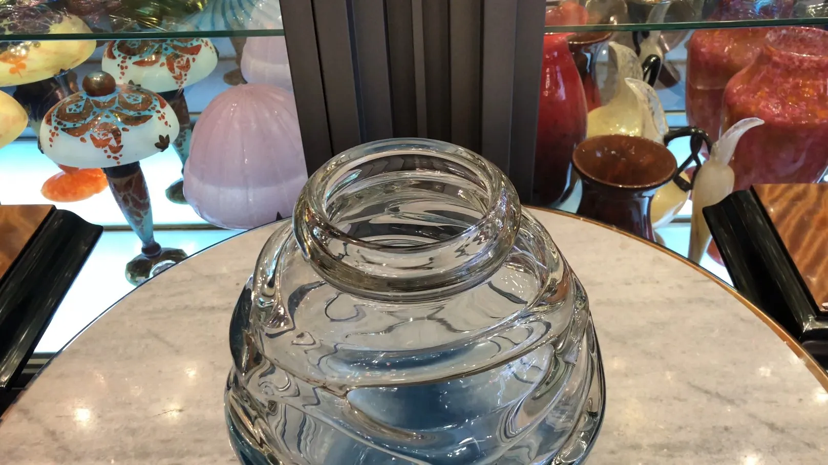 antique signed glass by schneider with decorative details