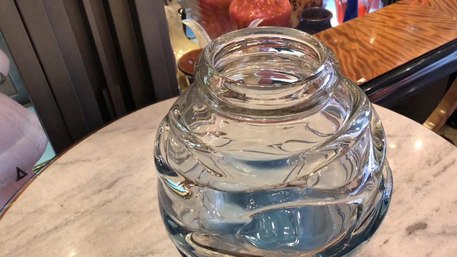 Antique signed glass Schneider with wavy design, elegant setting