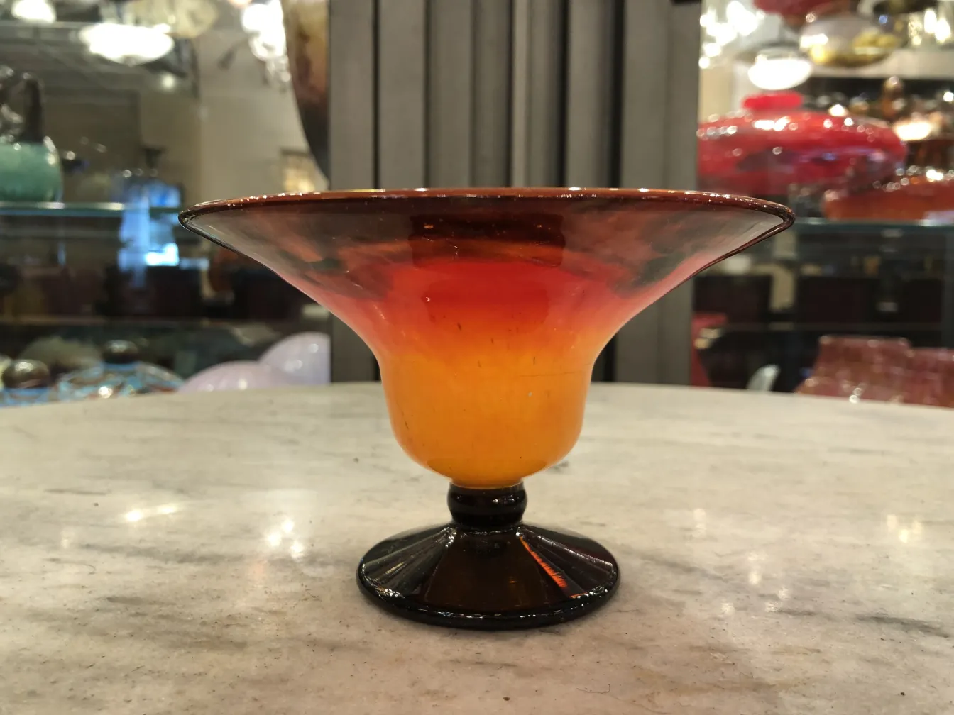 Artisan glass with Schneider signature in orange and yellow tones