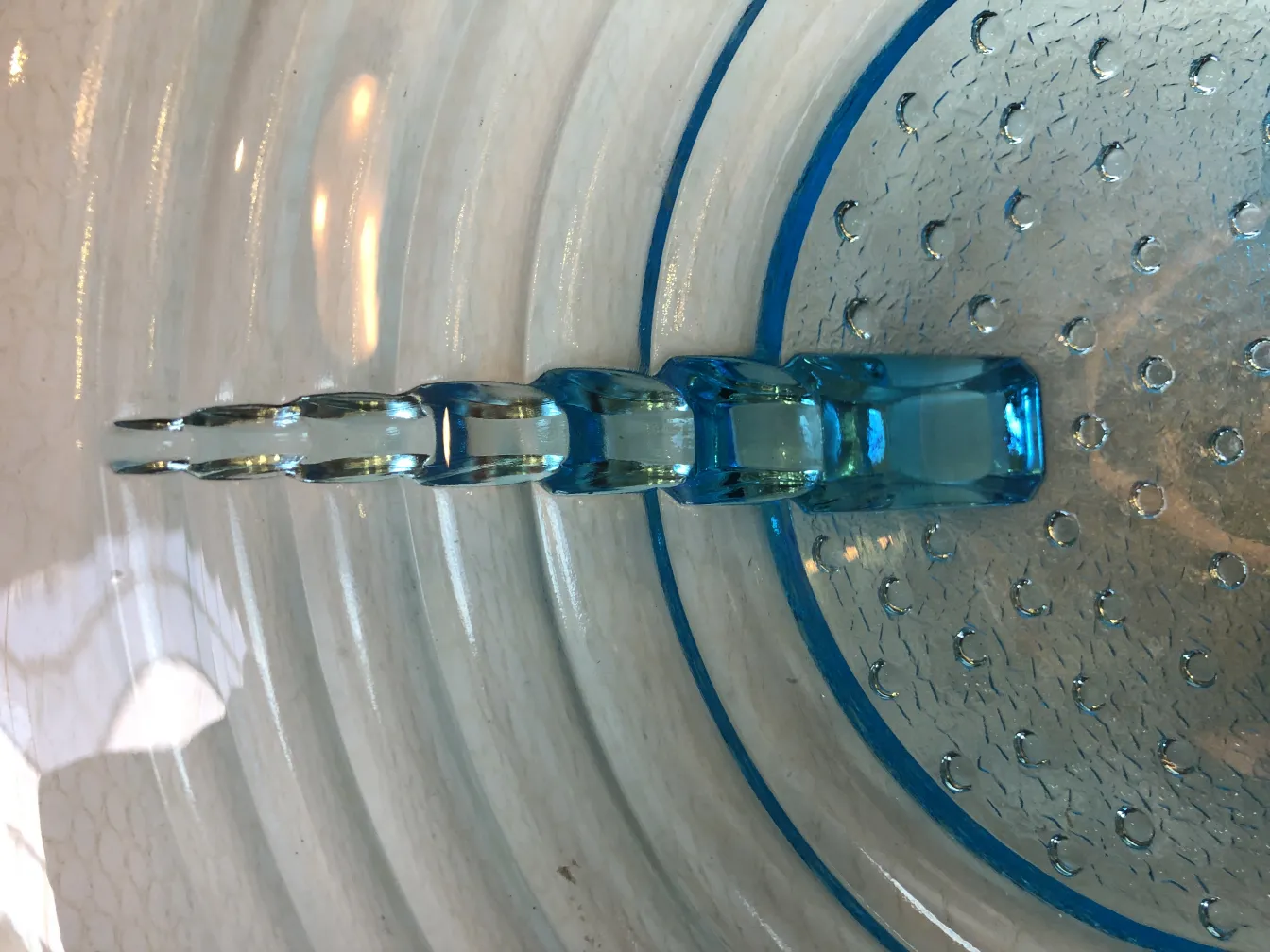 antique murano glass in blue tones with bubble details