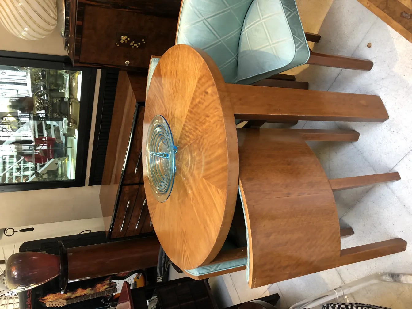 antique decorative glass plate on wooden table