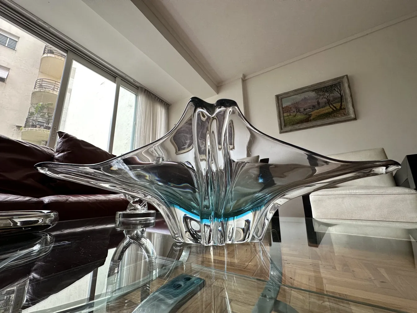 large decorative bowl in murano glass with unique shape