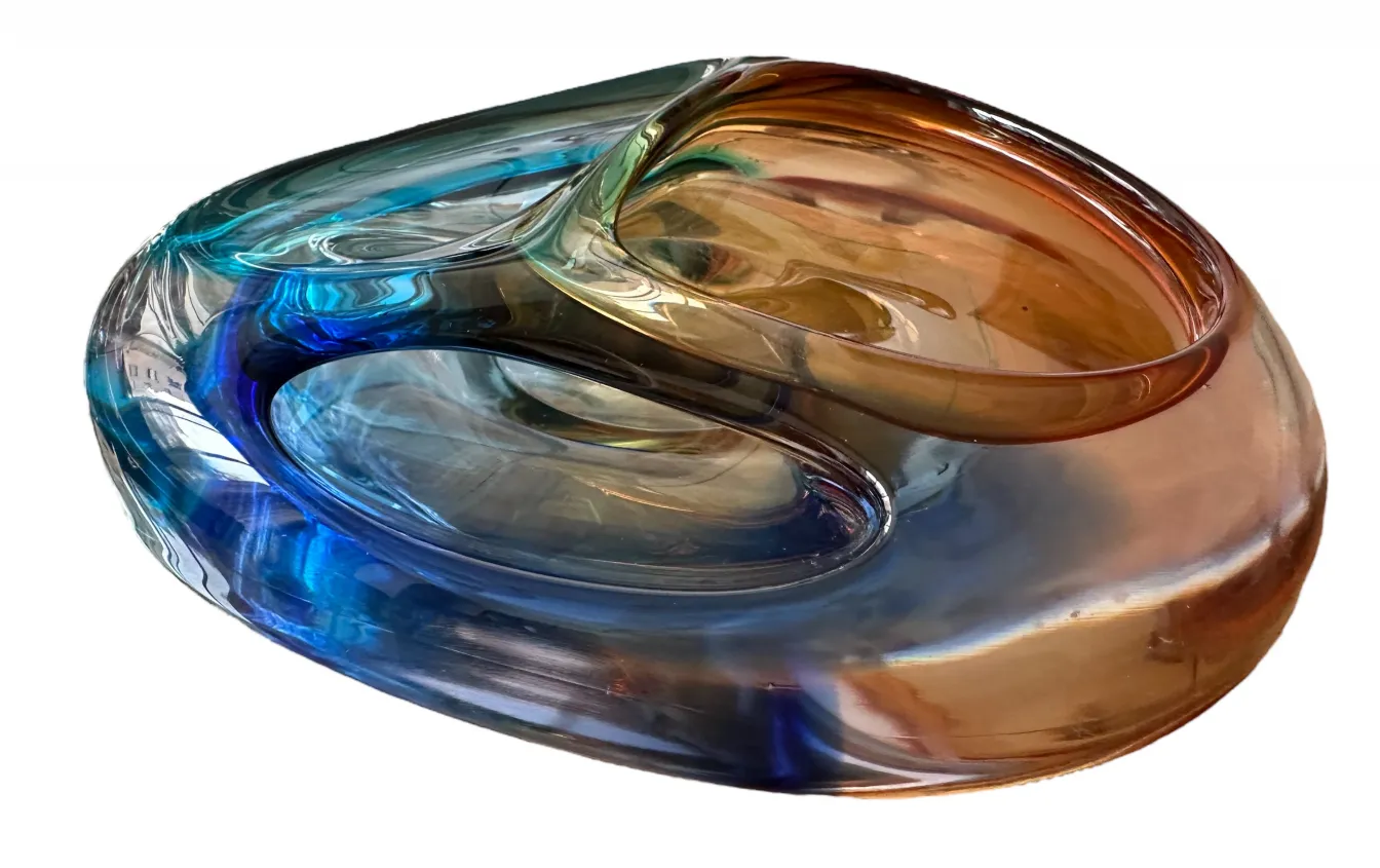 Beau cristal de Murano avec des teintes marron et bleu, décoratif