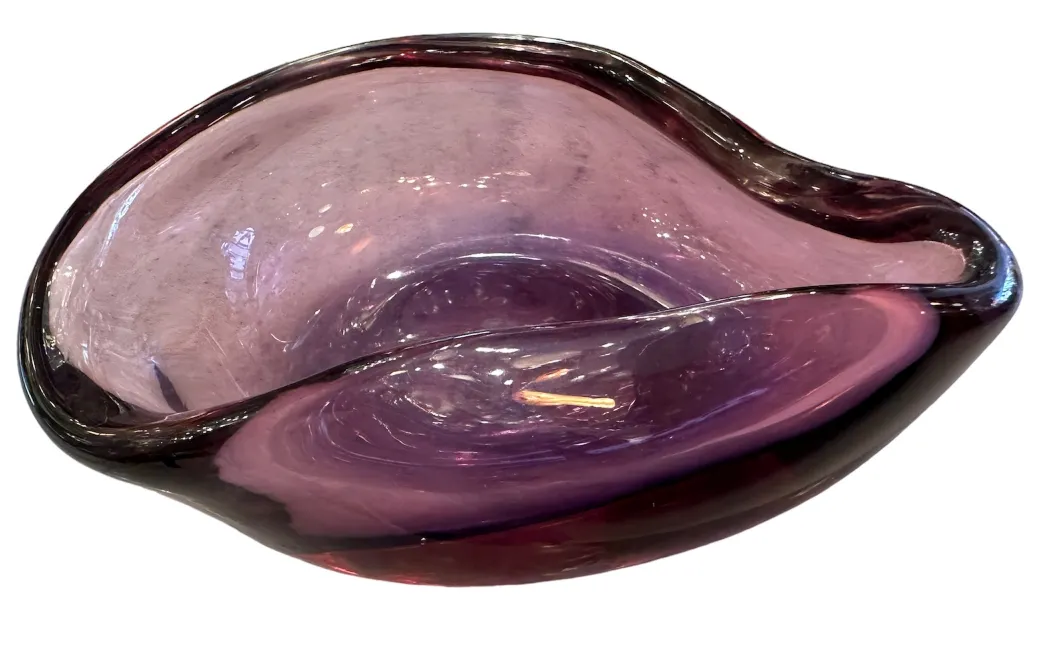 Bowl decorativa antigua de cristal de Murano en tonos morados