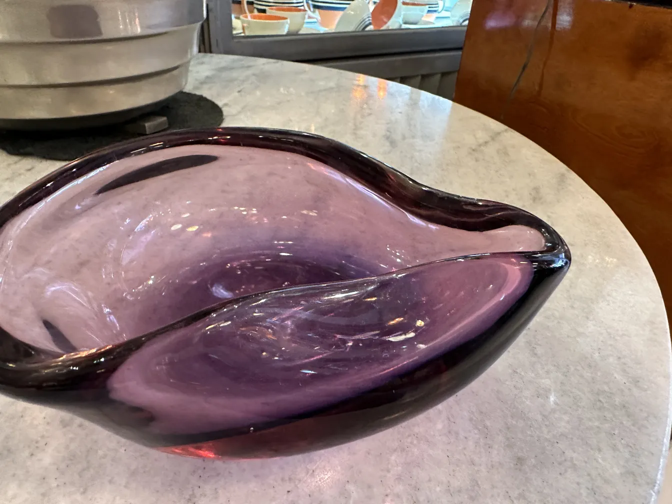 murano glass bowl in purple shades with soft curves