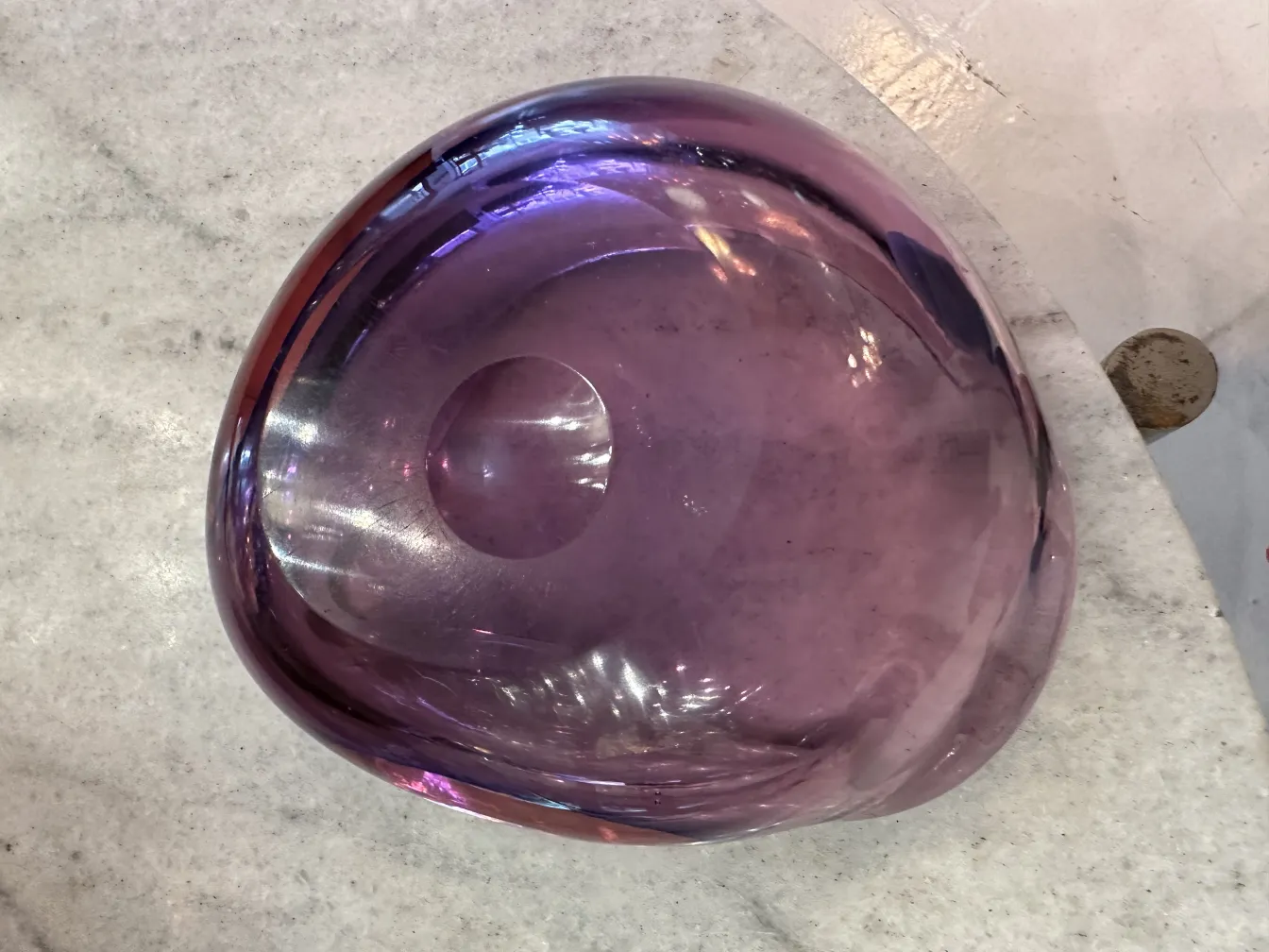 organic-shaped murano glass bowl in purple