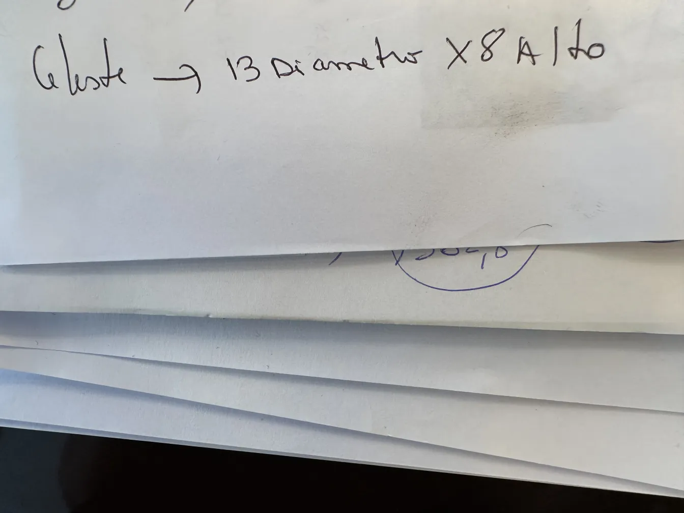 paper with notes on measurements and colors