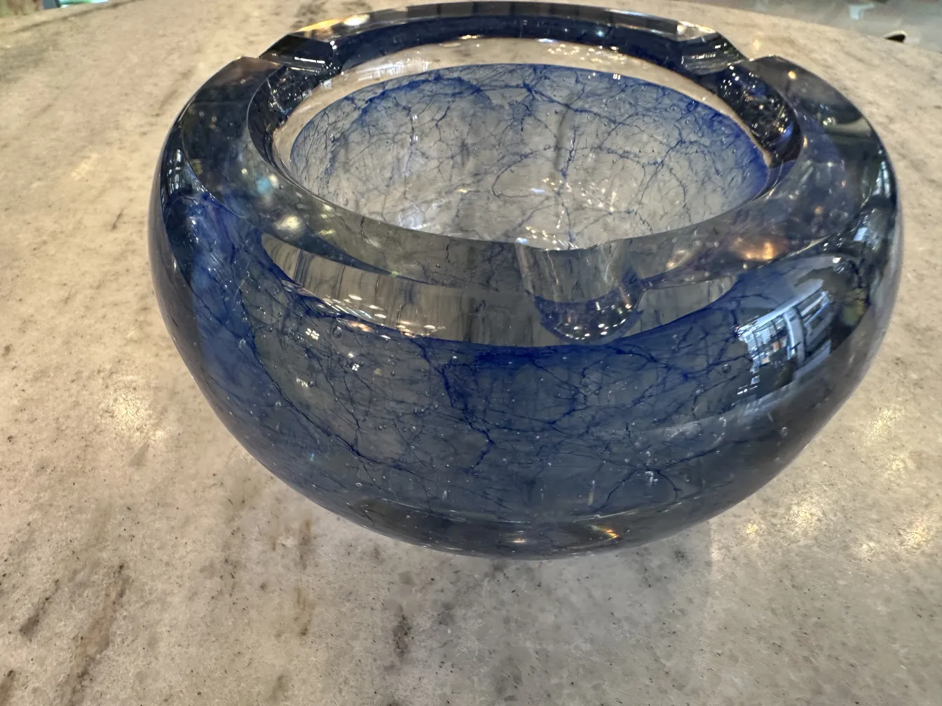 beautiful and antique murano glass in blue with details