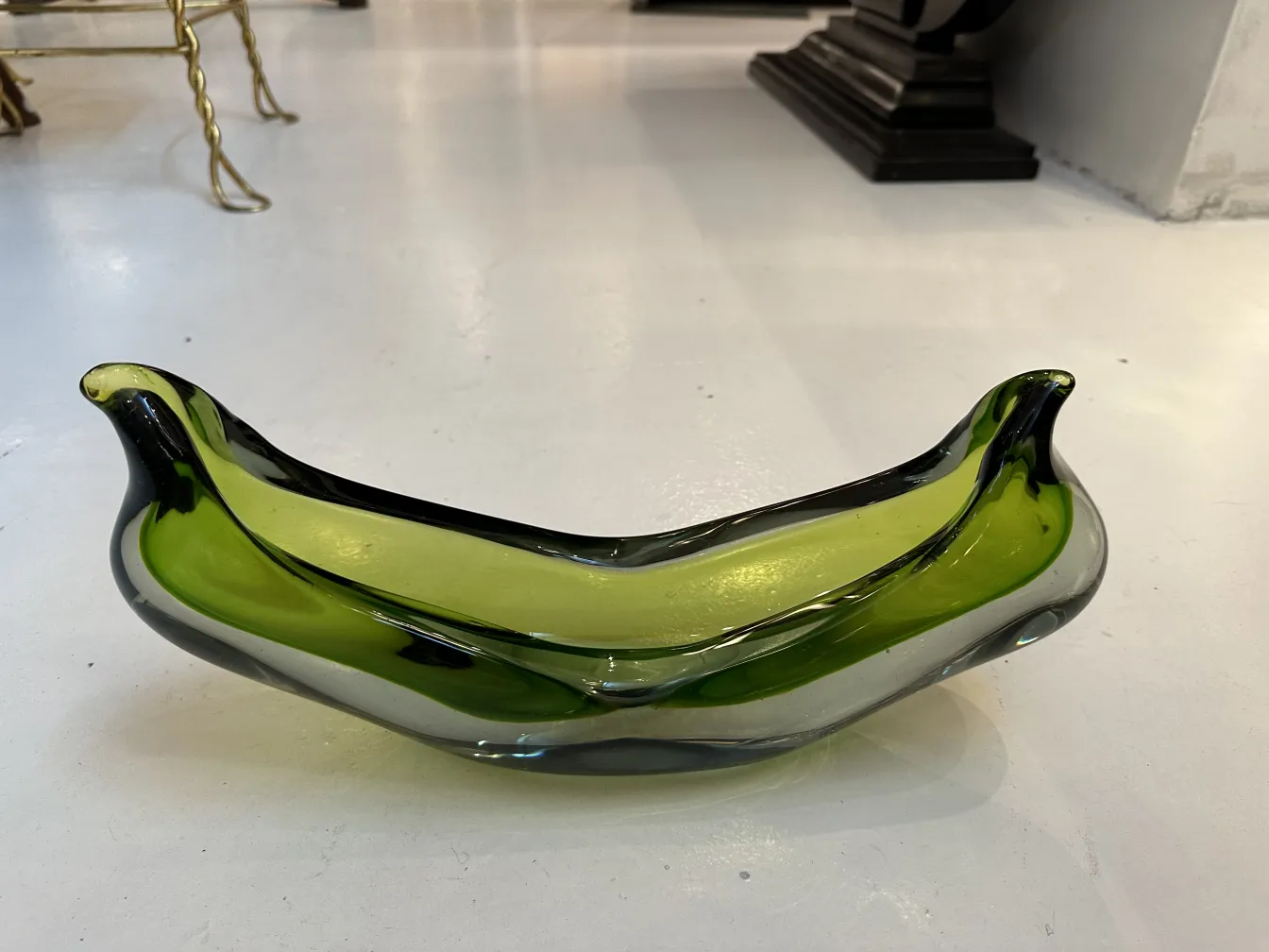 antique murano glass bowl in green with elegant contours