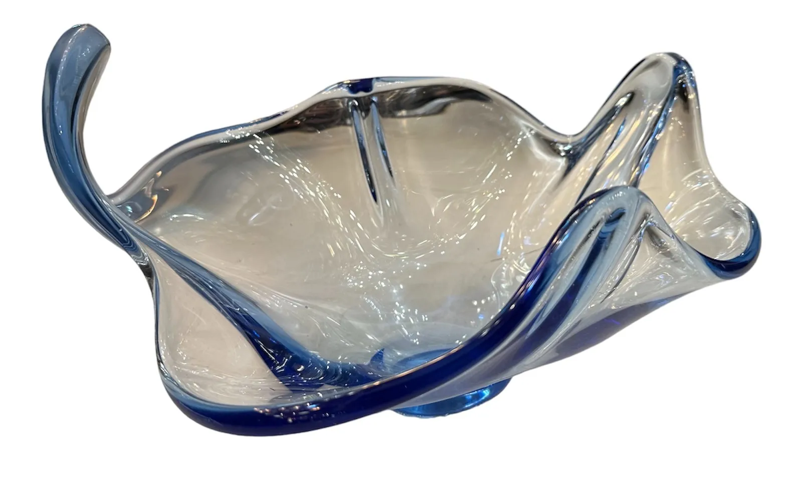 tigela de cristal de murano com bordas curvas em azul