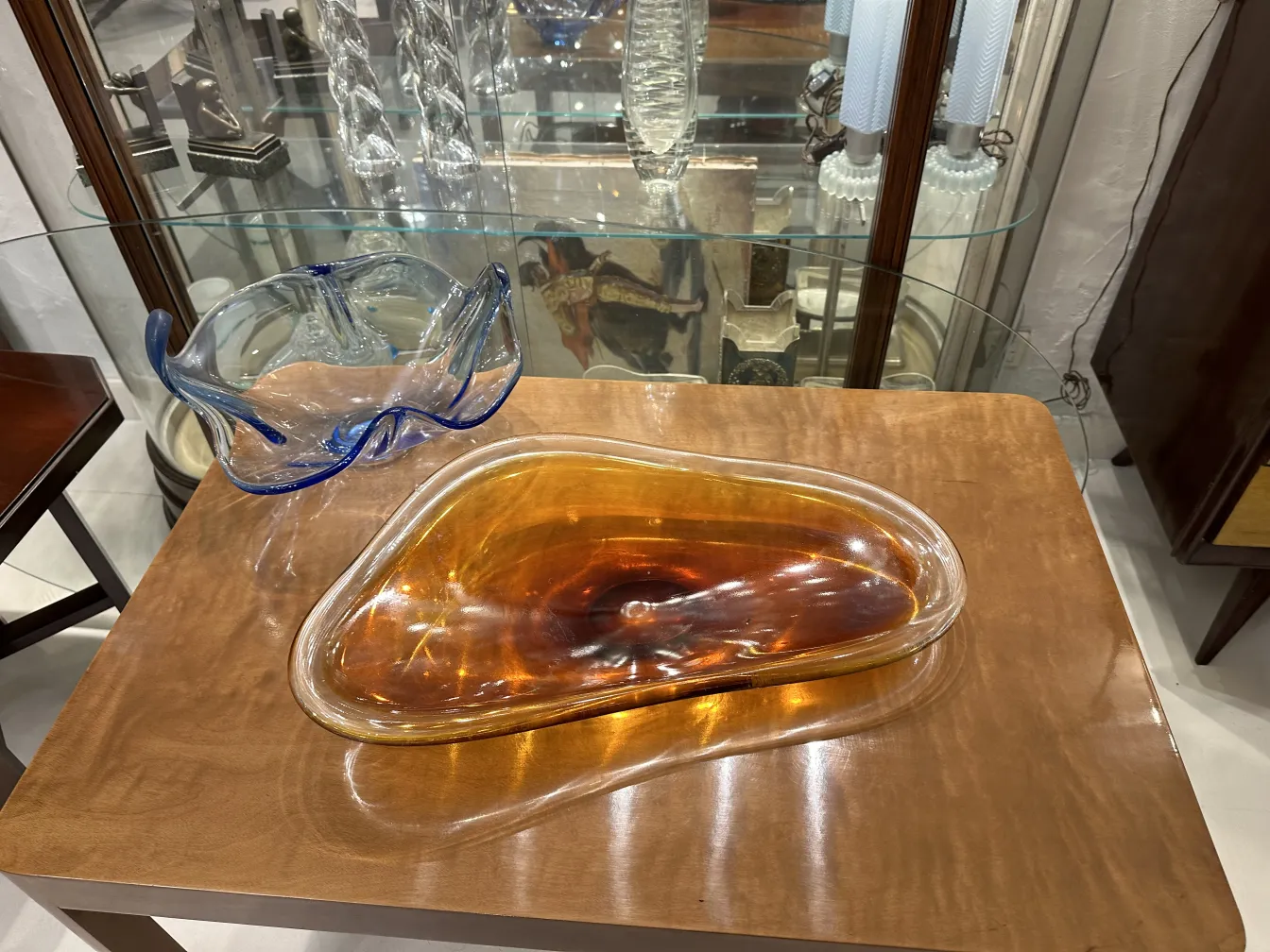 pièce décorative en cristal de murano ancien dans des tons ambres et bleus