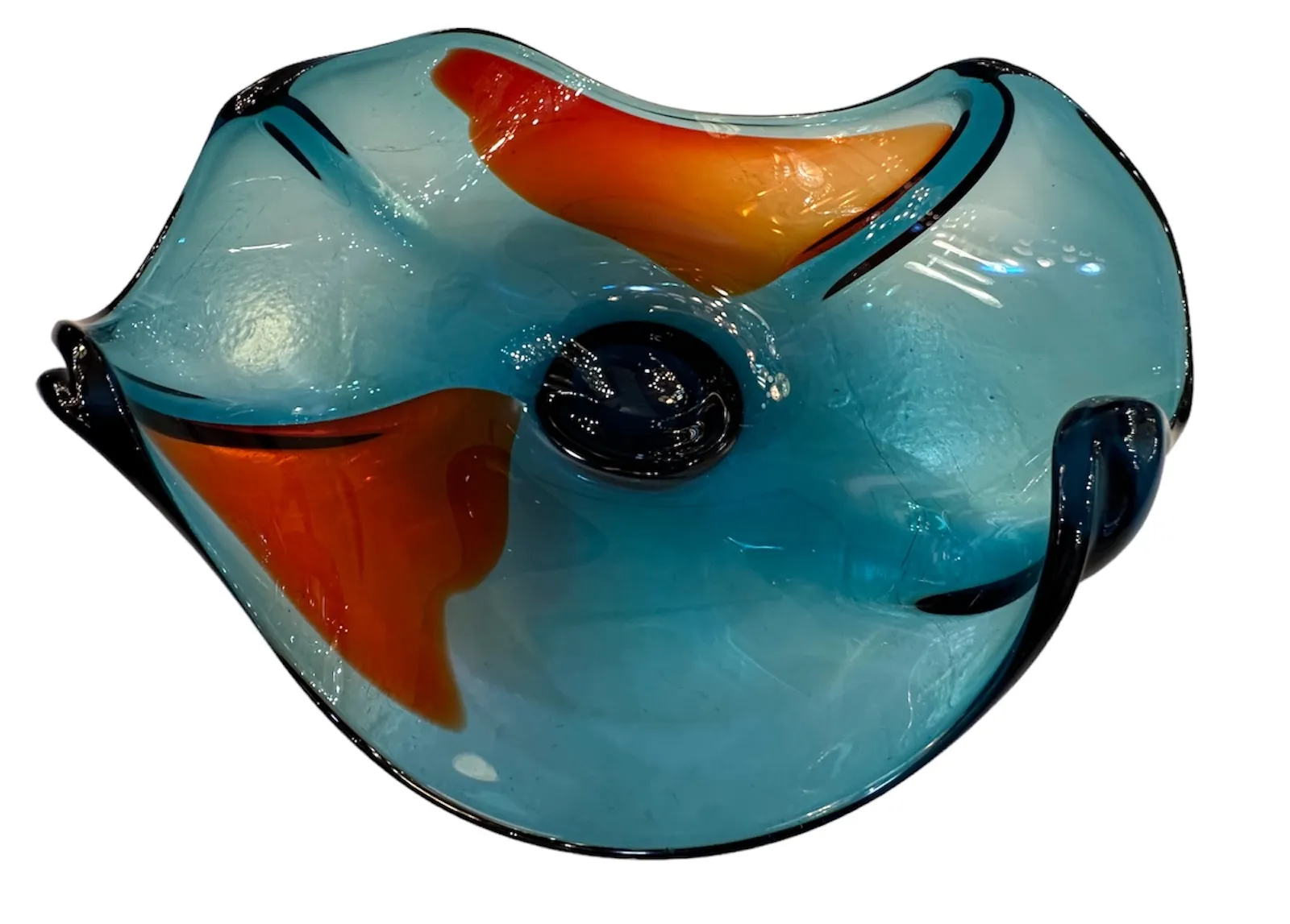 magnifique antiquité en verre de murano bleu et orange