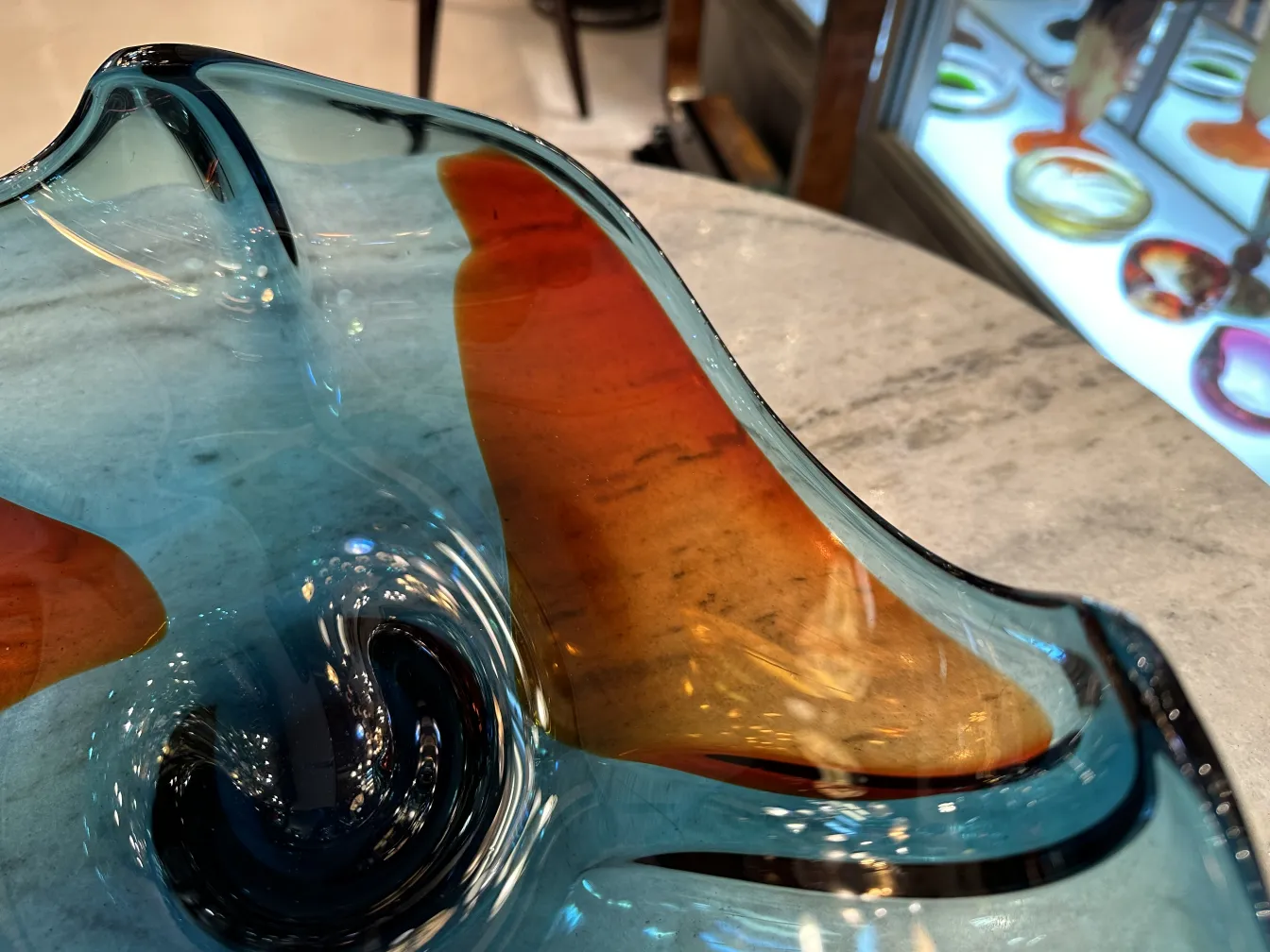 Cristal de Murano en tons de bleu et orange, antiquité