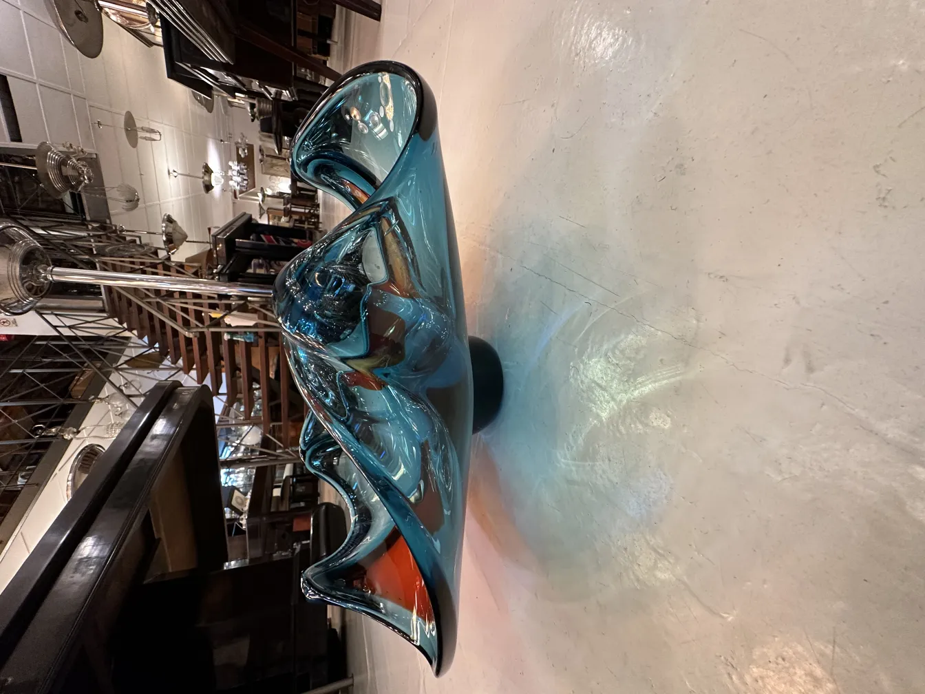 beautiful blue Murano glass with wavy shapes, antique ambiance