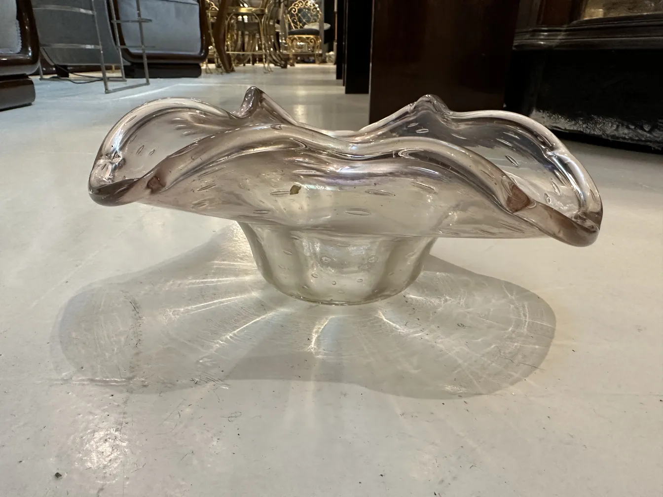 波浪形穆拉诺玻璃装饰品，透明色