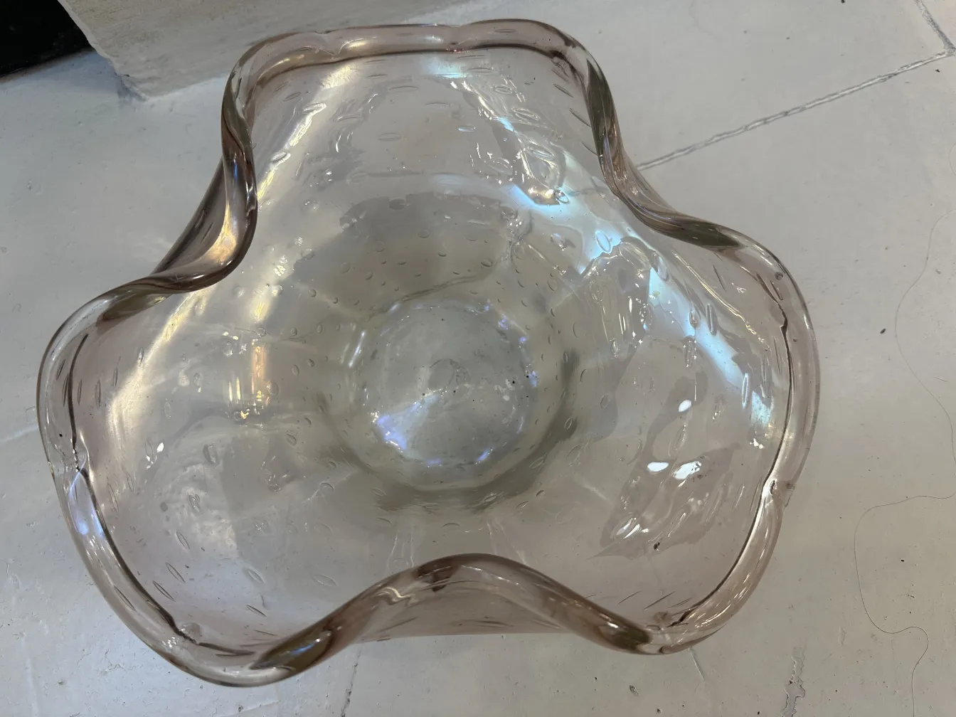 wavy shaped murano glass bowl, light color
