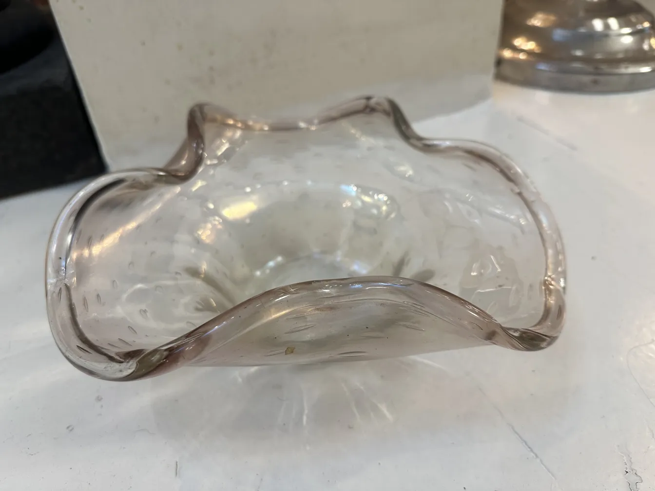 wavy murano glass bowl in light tones