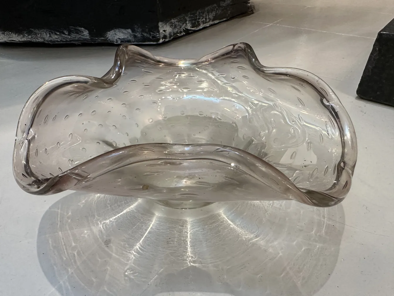 antique murano glass in wavy bowl shape