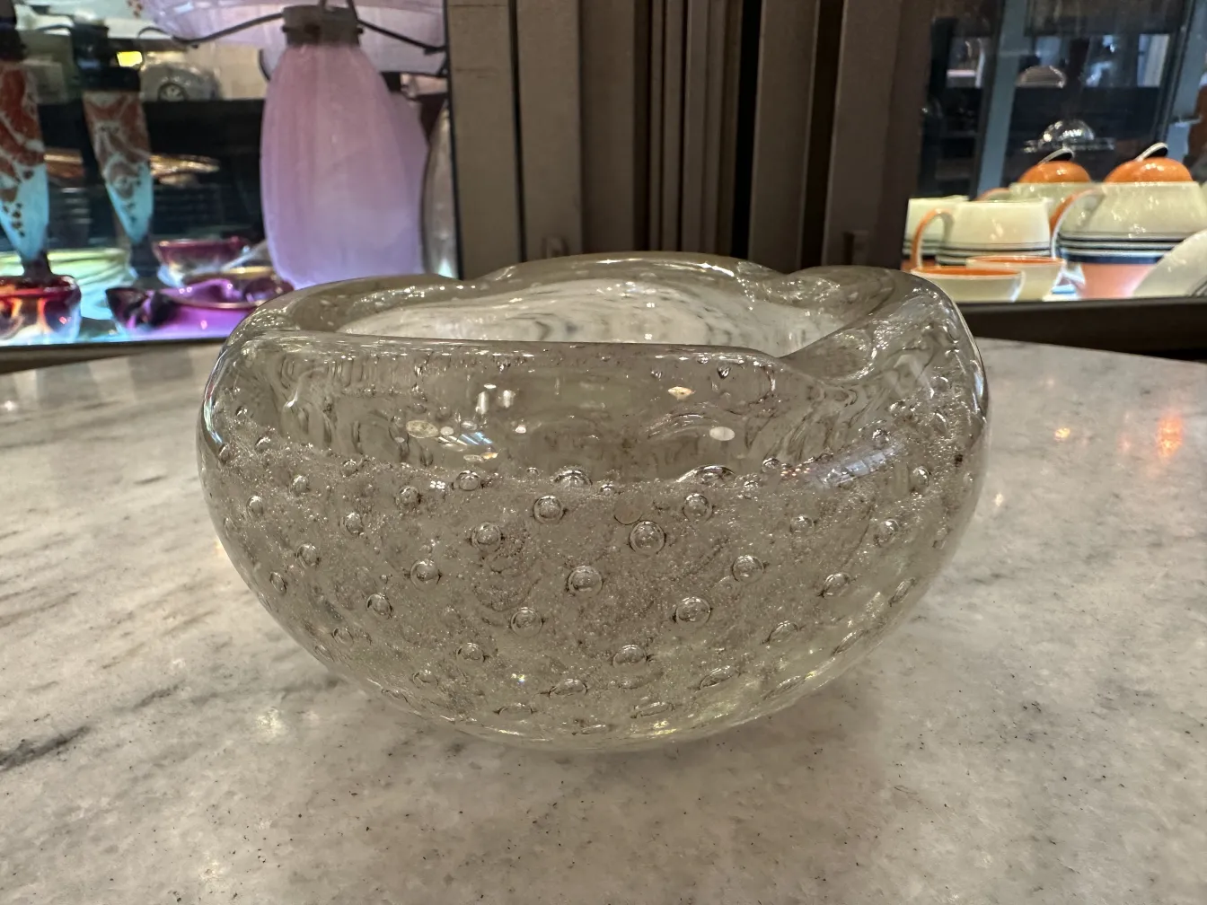 pezzo decorativo antico in vetro di murano con bolle