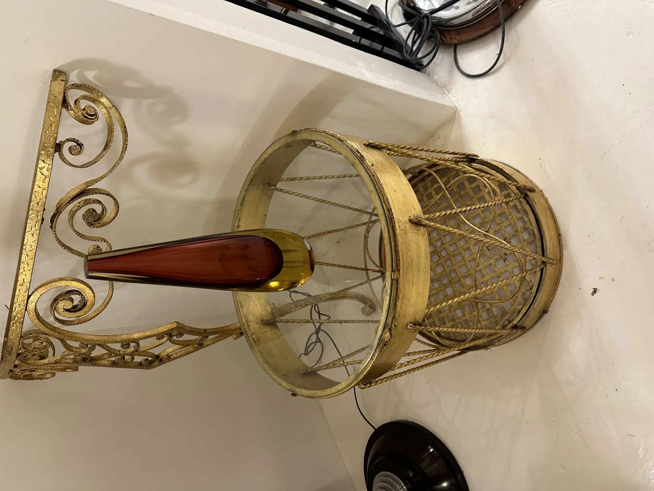 pièce décorative ancienne en cristal de murano aux tons ambre et jaune