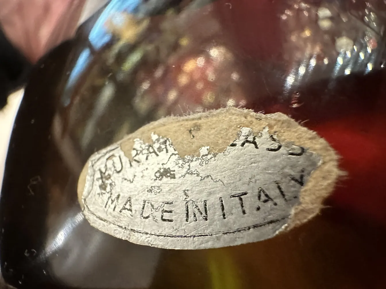 murano glass with vintage labels and colorful design