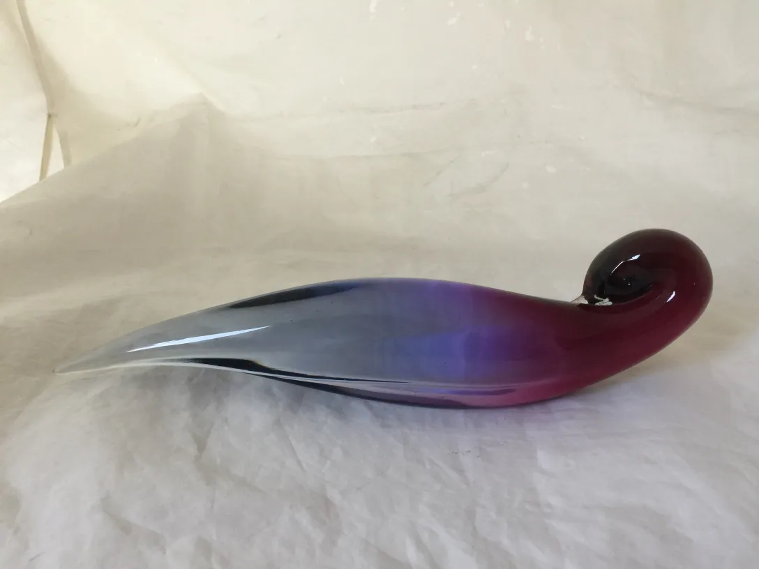 Antique Murano glass figure with elegant shape, gradient colors from purple to black.