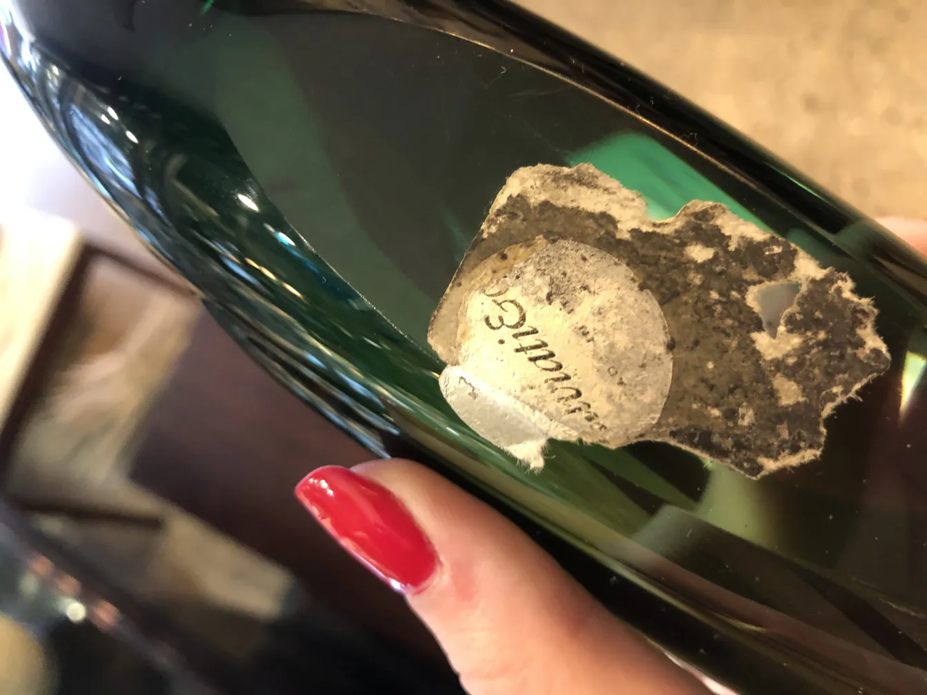 vase antiguo de cristal de Murano verde con etiqueta