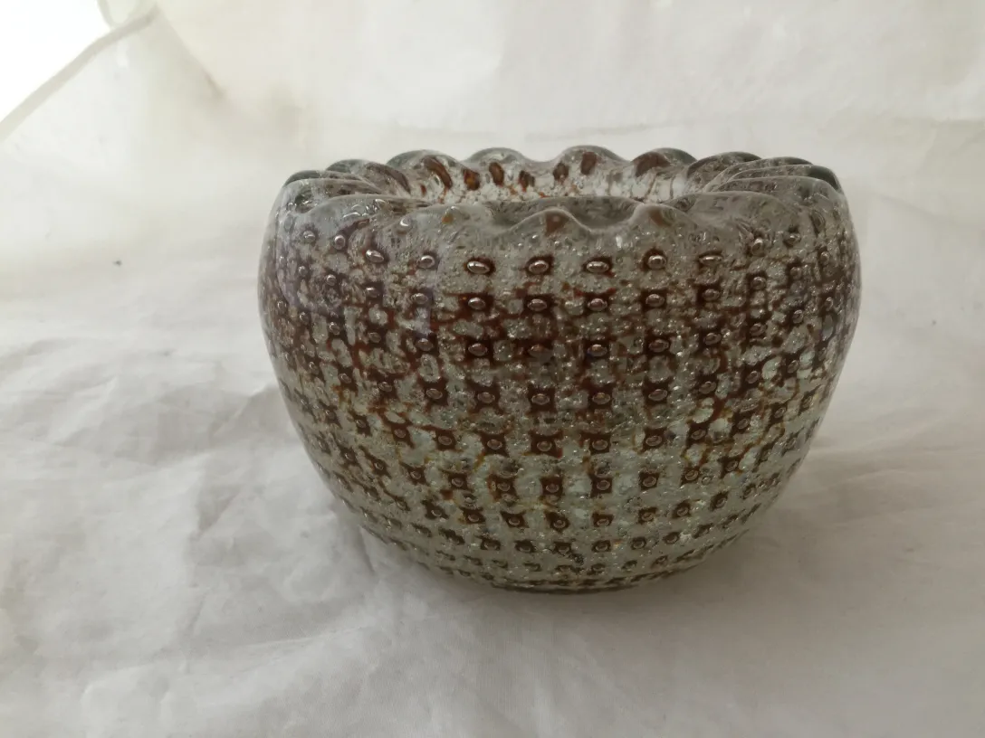 bowl decorativo antigo de cristal de murano, translucente e texturizado