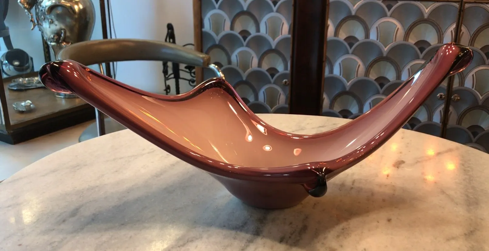 bonita peça de cristal de murano em roxo e rosa