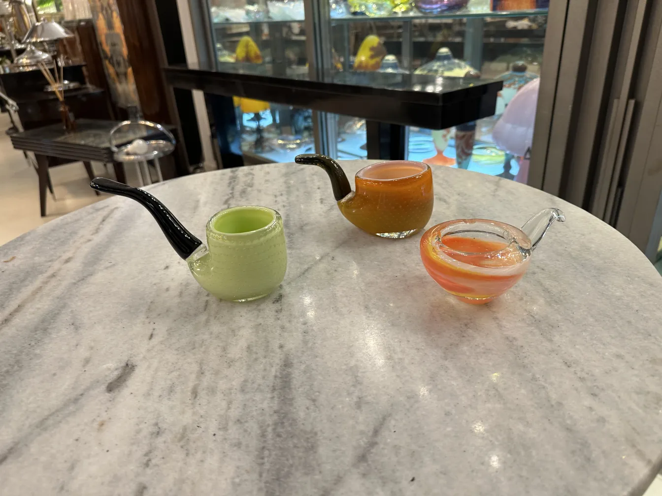 set de tres antigüedades de cristal de murano en diferentes colores